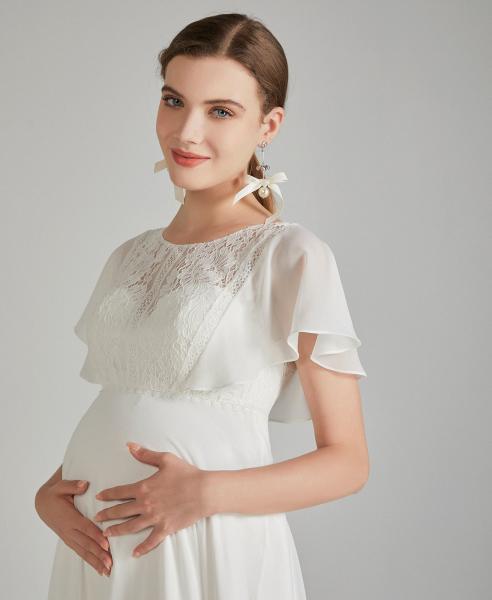 (Umstands-)Brautkleid in A-Linie aus Chiffon und Vintage Spitze  Gr.34-60